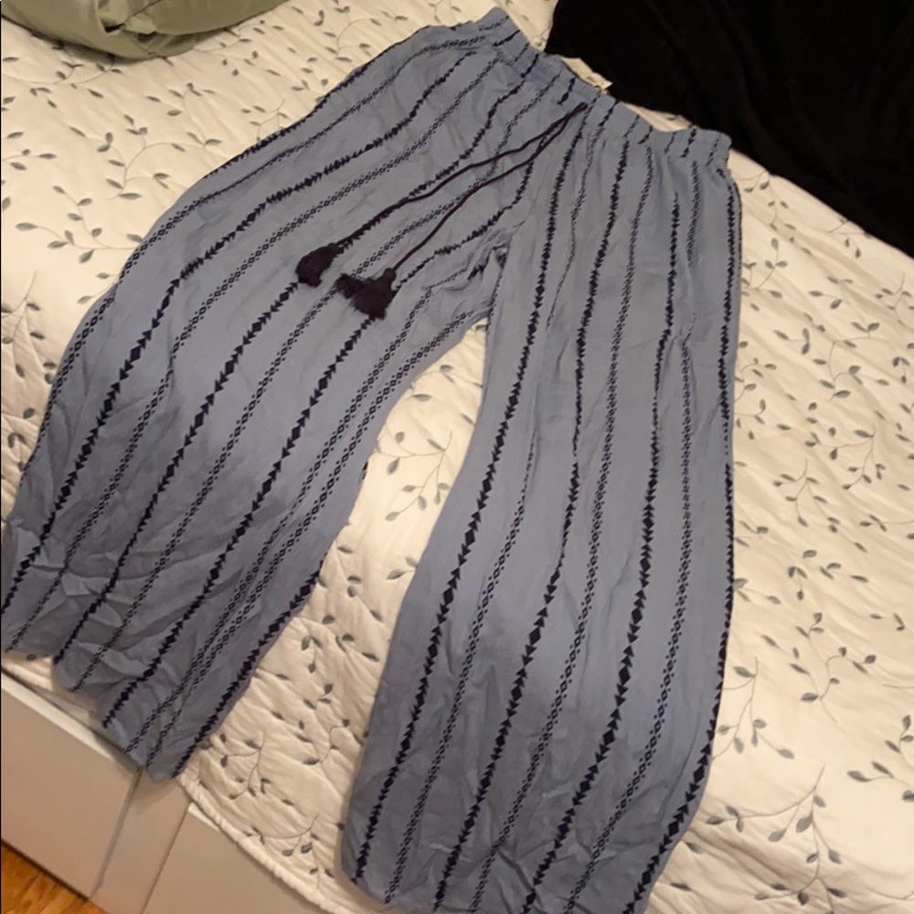 Flowy Blue Tassel Printed Pants